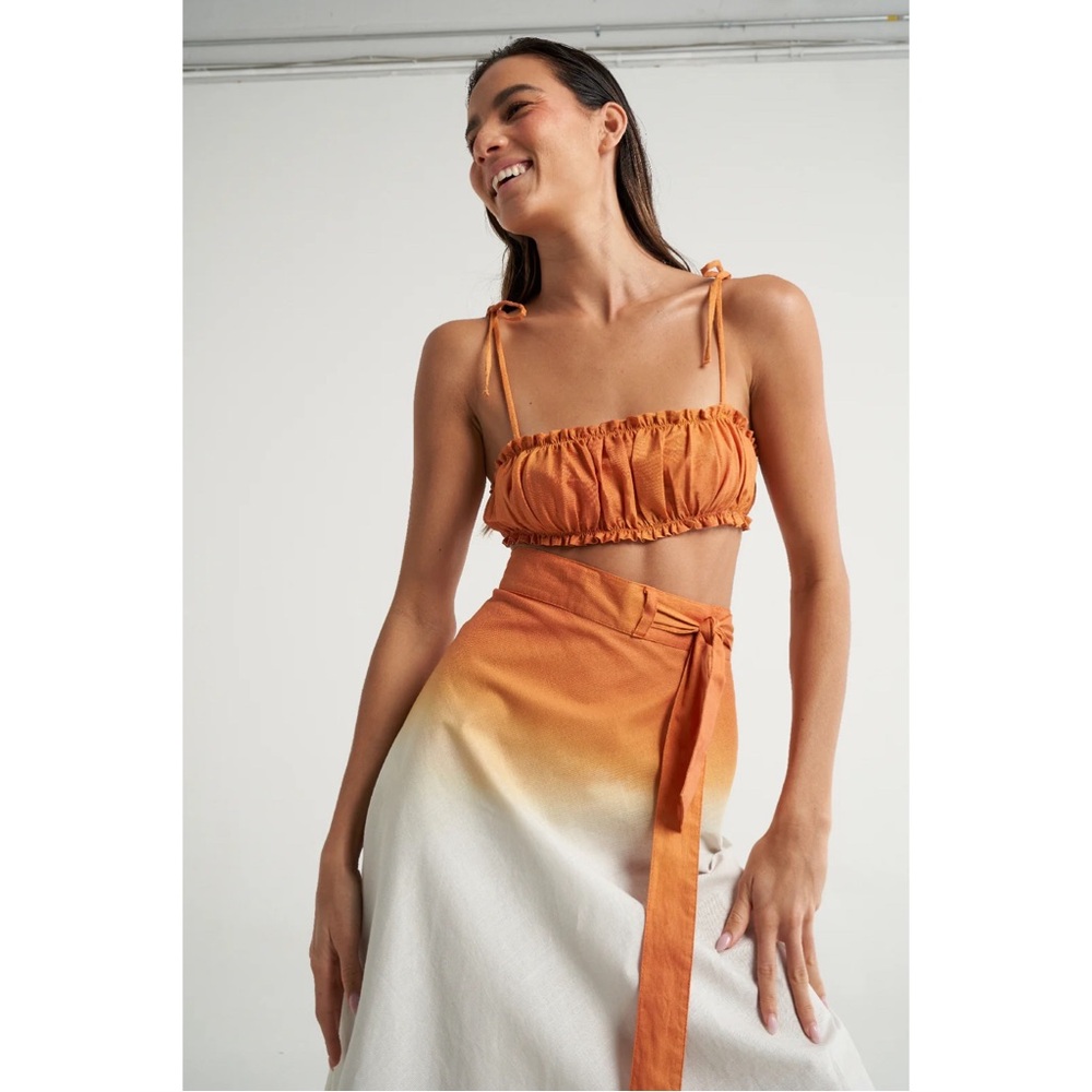 Anthropologie SIGAL Wrap Circle Skirt with Ruched Bandeau Top set in orange - L